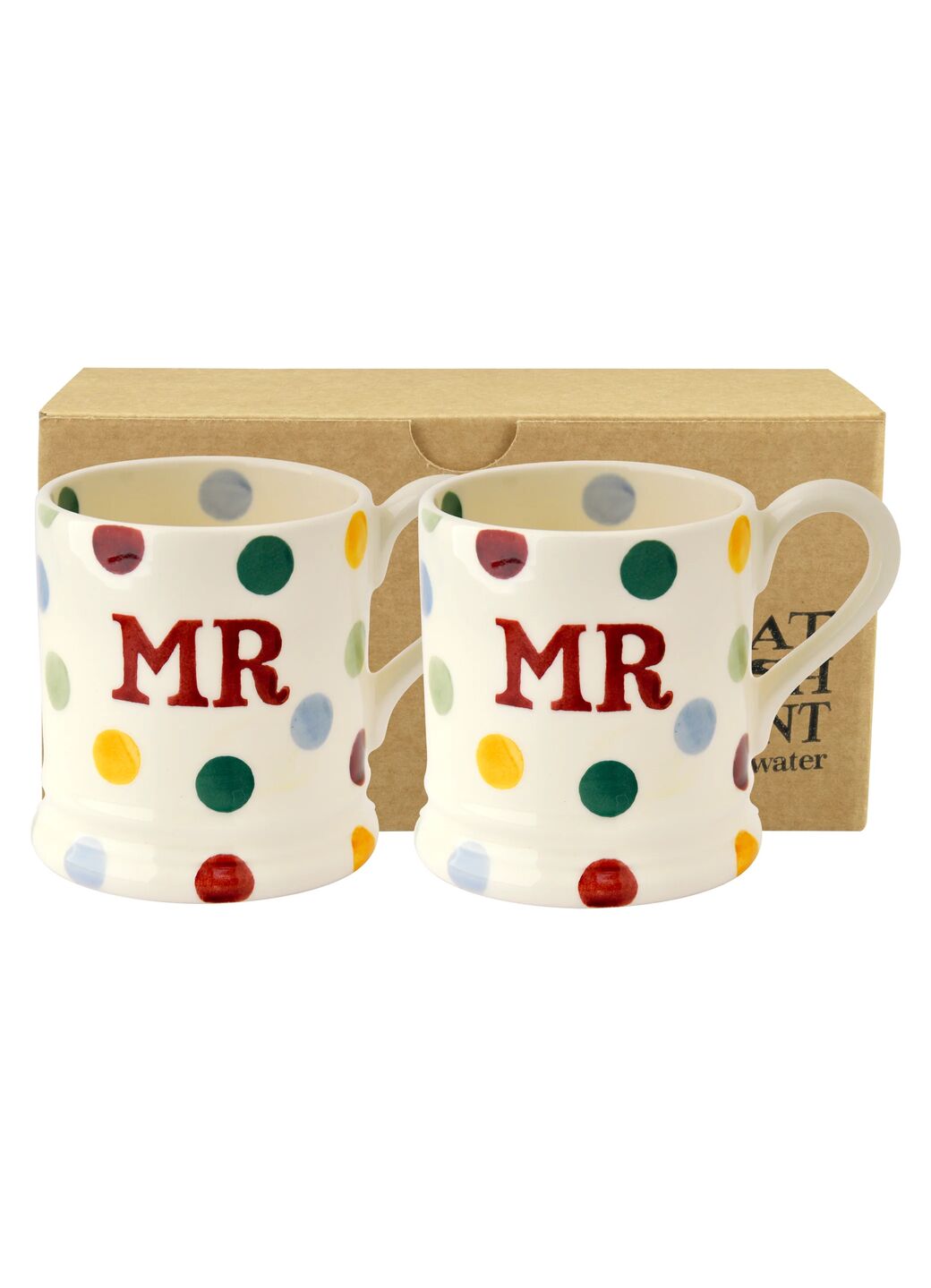 Polka Dot 'Mr & Mr' Set of 2 1/2 Pint Mugs Boxed