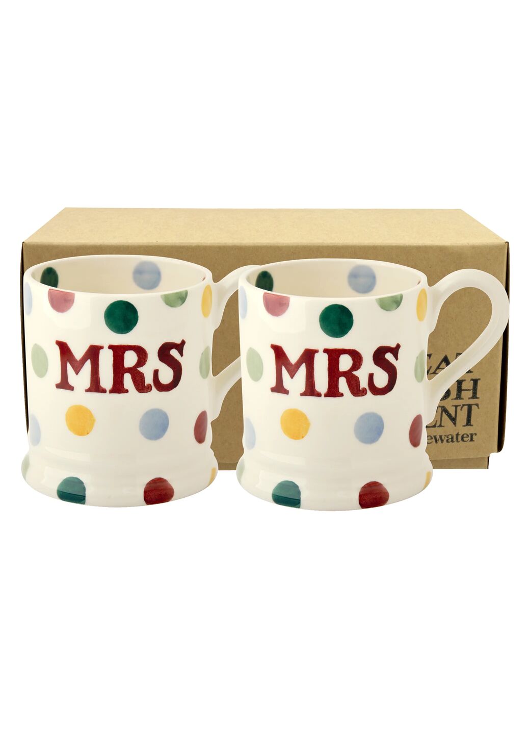 Polka Dot 'Mrs & Mrs' Set of 2 1/2 Pint Mugs Boxed