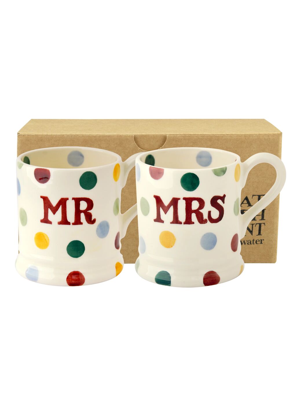 Polka Dot 'Mr & Mrs' Set of 2 1/2 Pint Mugs Boxed