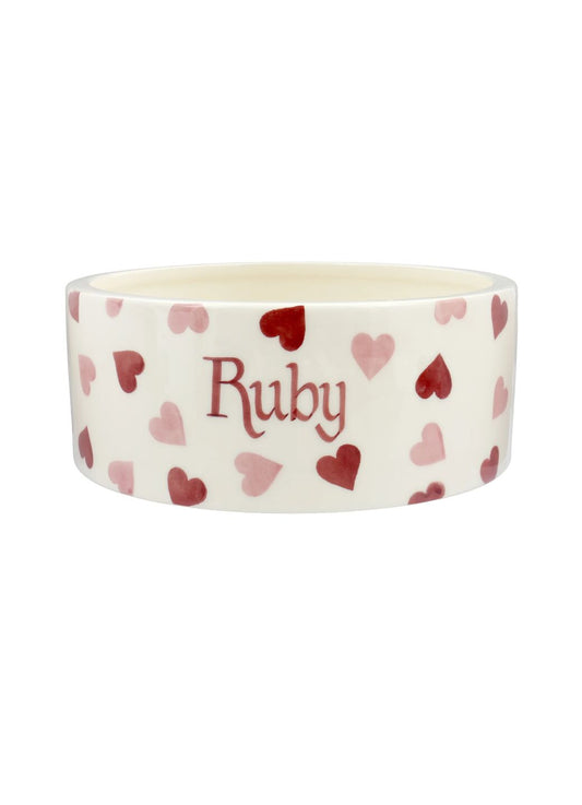 Personalised Pink Hearts Large Pet Bowl