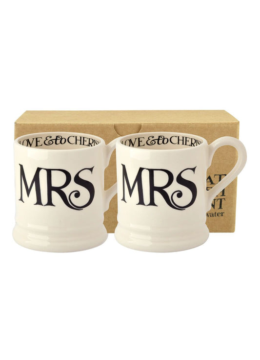 Black Toast 'Mrs & Mrs' Set of 2 1/2 Pint Mugs Boxed