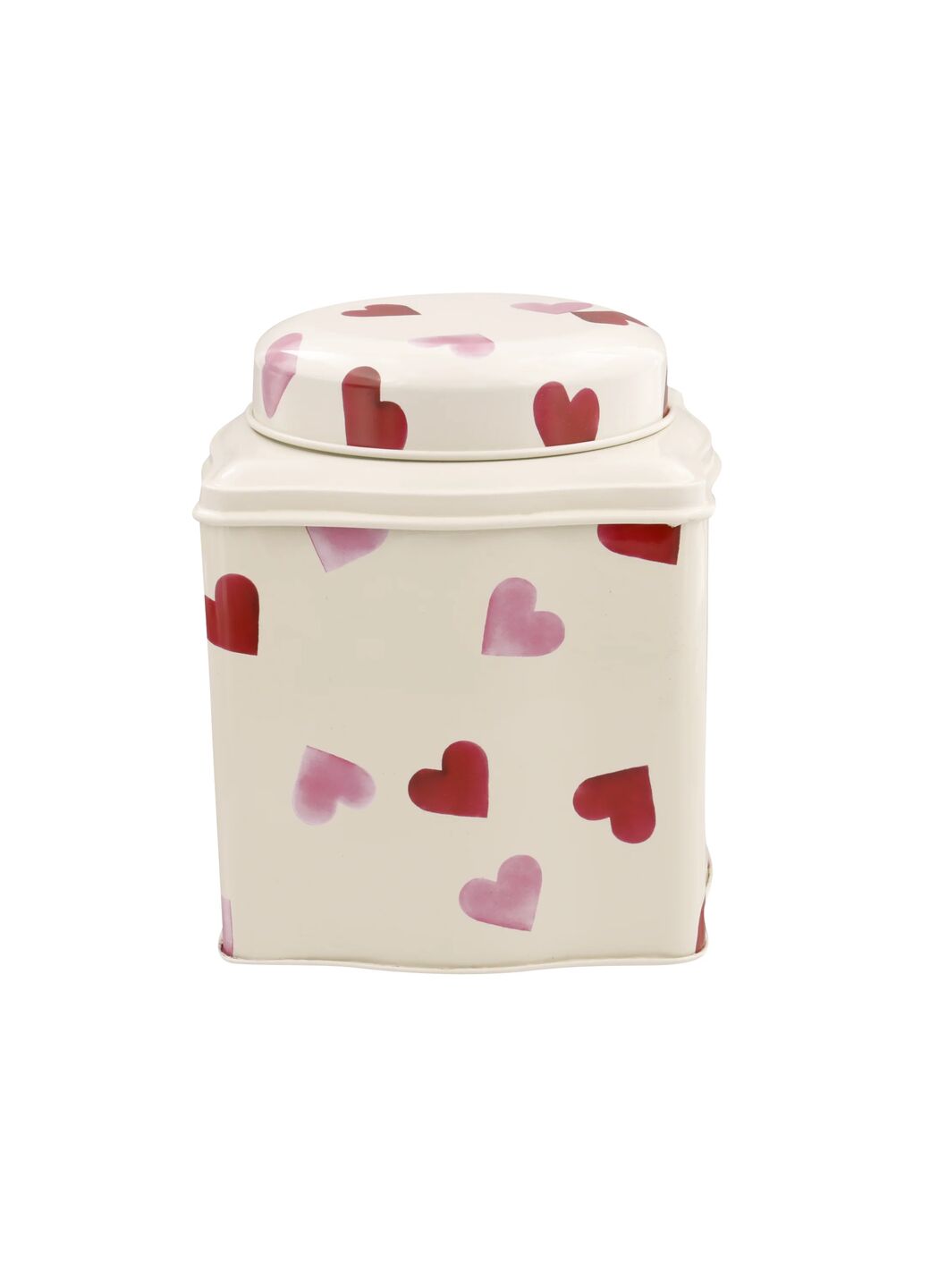 Pink Hearts Dome Lid Curved Tin Caddy