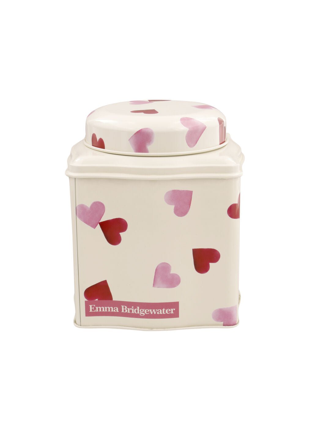 Pink Hearts Dome Lid Curved Tin Caddy