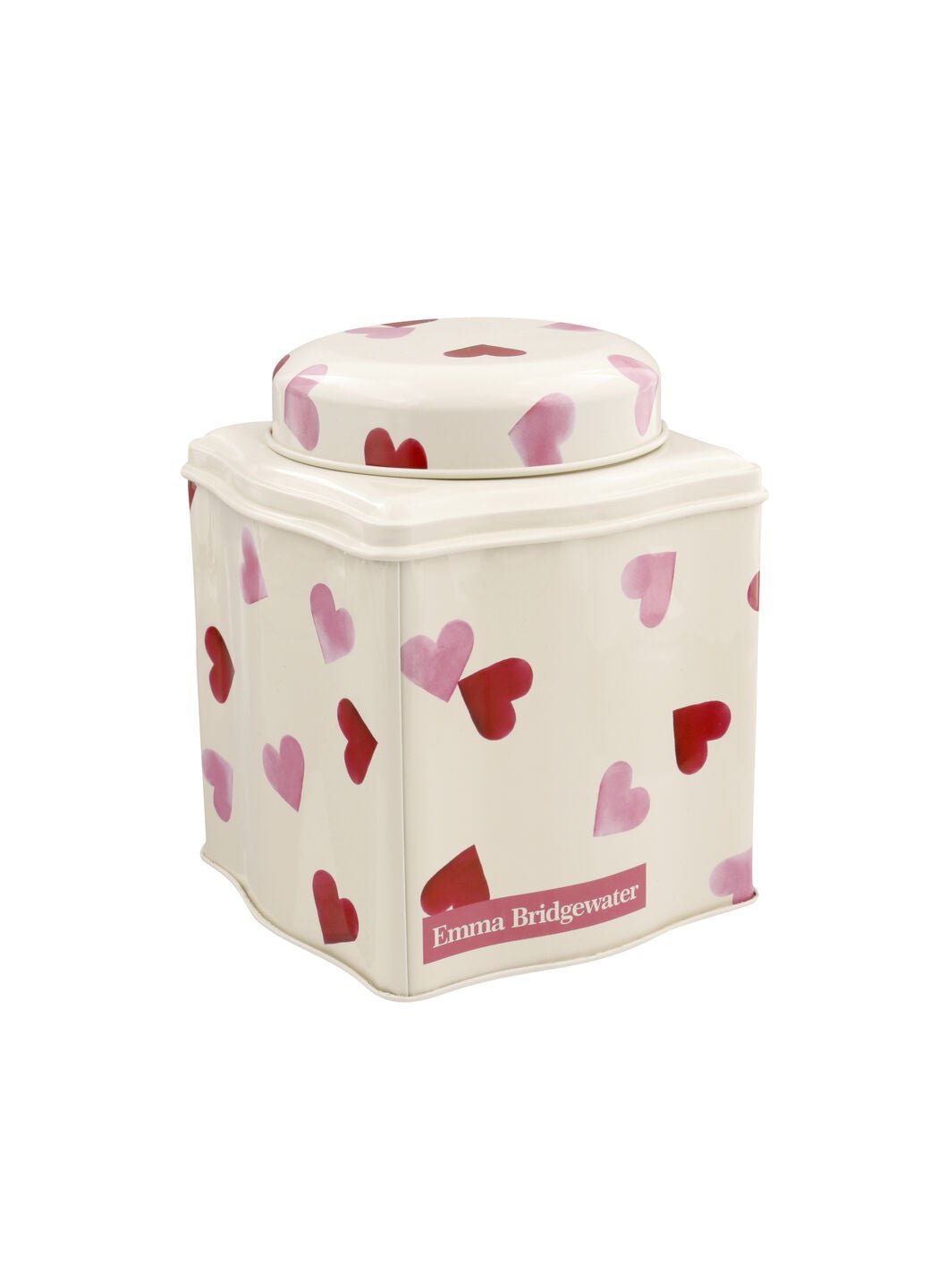 Pink Hearts Dome Lid Curved Tin Caddy