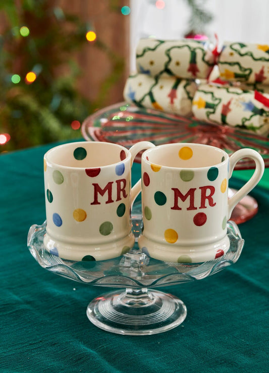 Polka Dot 'Mr & Mr' Set of 2 1/2 Pint Mugs Boxed