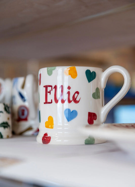 Personalised Polka Hearts 1/2 Pint Mug