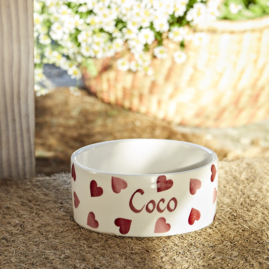 Personalised Pink Hearts Small Pet Bowl